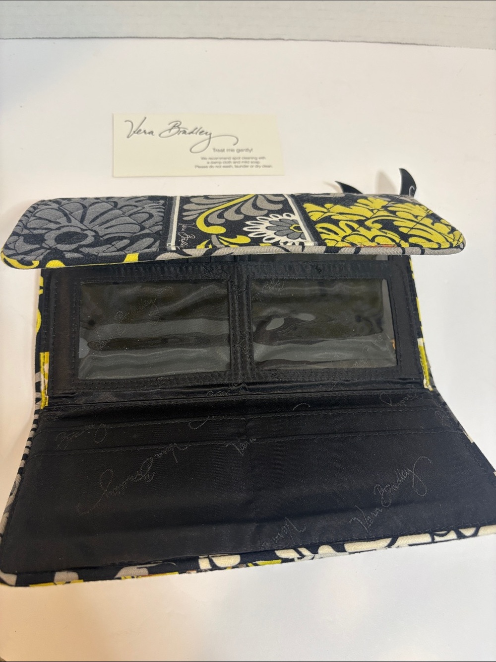 Vera Bradley Baroque Trifold Card Wallet Magnetic closure 8 in Length Black Gray - Picture 5 of 12